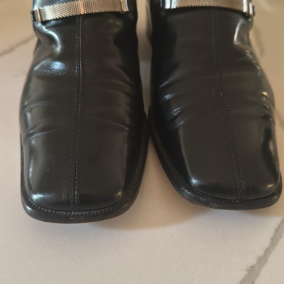 Gucci Black Square Toe Loafers silver chain accent Womens Size 7.5 b black soft - Picture 3 of 6